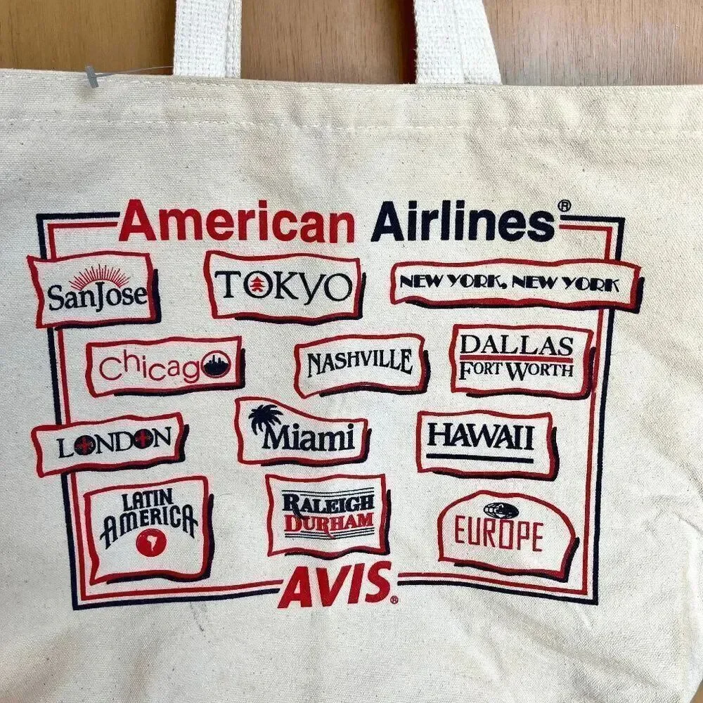 VTG 80s 90s American Airlines x Avis Canvas Travel Tote Bag Double Sided